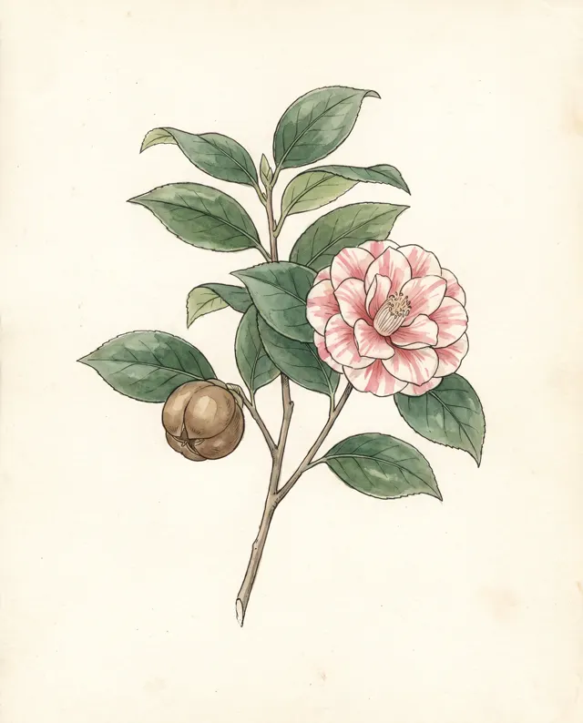 水彩植物图鉴·山茶