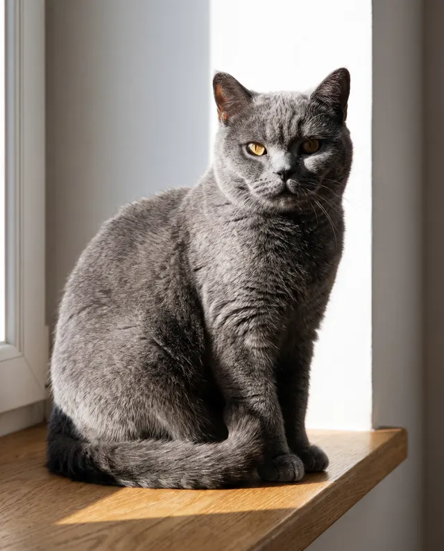 窗台上的英短蓝猫