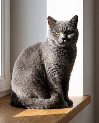 窗台上的英短蓝猫
