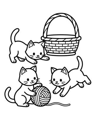 涂色线稿·毛线球与小猫