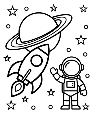 涂色线稿·火箭与星球