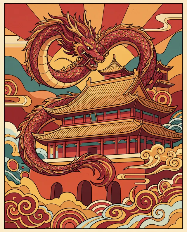 新国潮祥龙与红墙