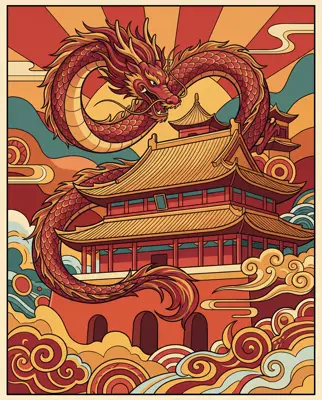 新国潮祥龙与红墙