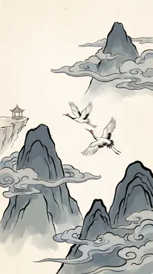 水墨仙鹤山水