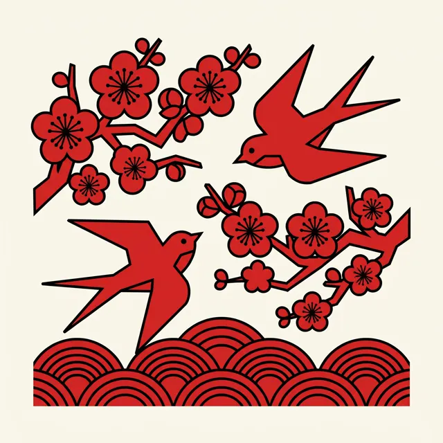 剪纸风·春燕与桃花