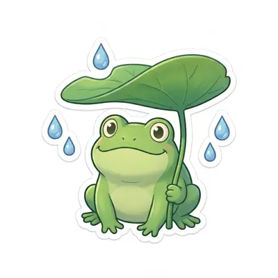贴纸·撑荷叶伞的小青蛙